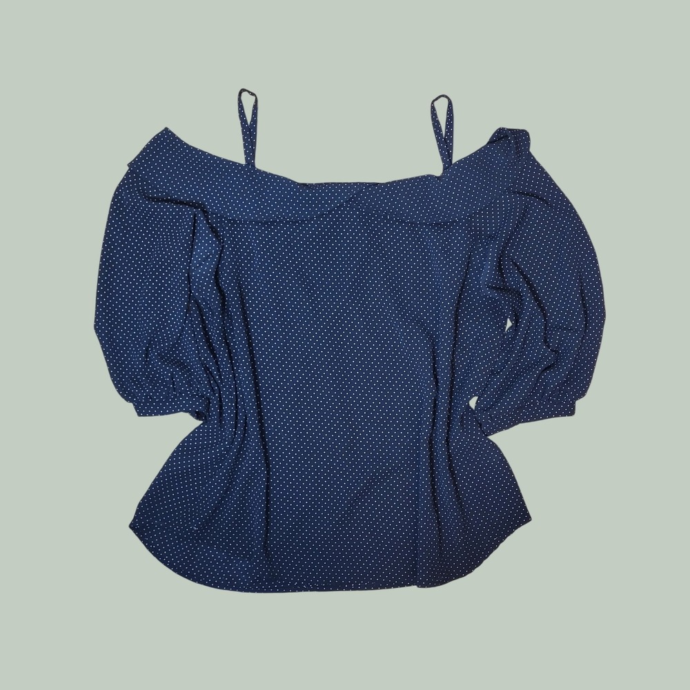 Le Lis Navy Blue Polka Dot Cold Shoulder Blouse Top Womens Small Made in USA - Picture 1 of 4
